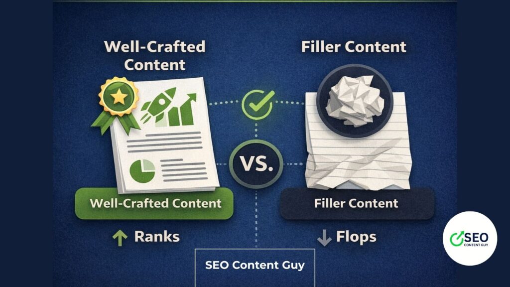 An image comparing well-crafted content and filler content