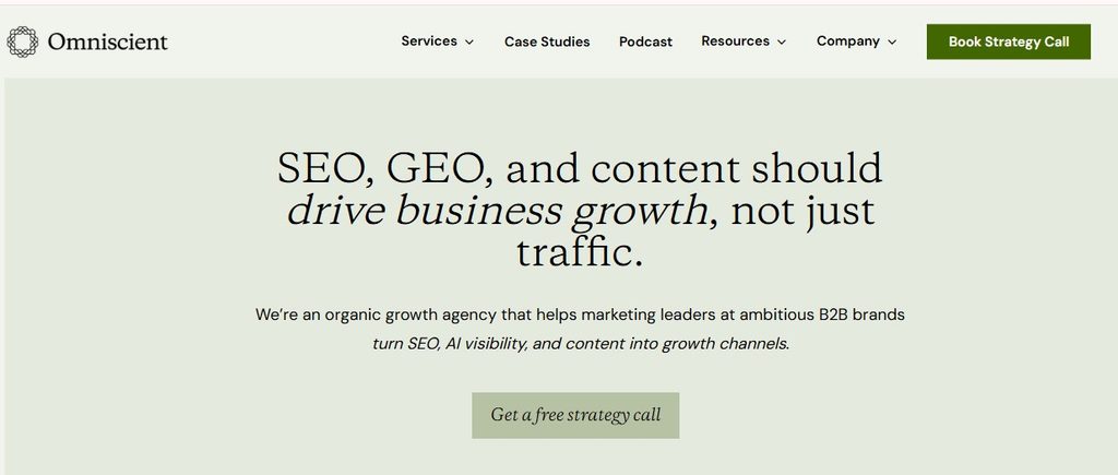 Above the fold section of Omniscient Digital homepage
