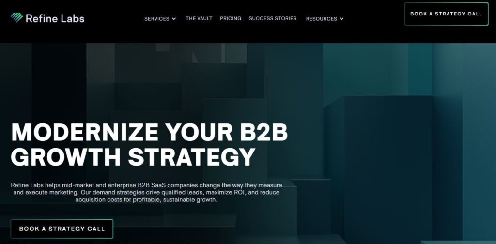 Above the fold section of Refine Labs's homepage