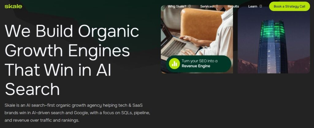 above the fold section of Skale's homepage