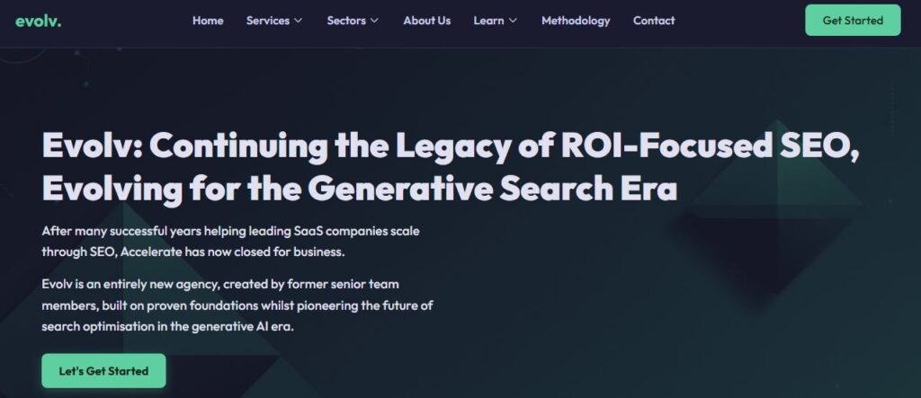 Above the fold section of Evolv website