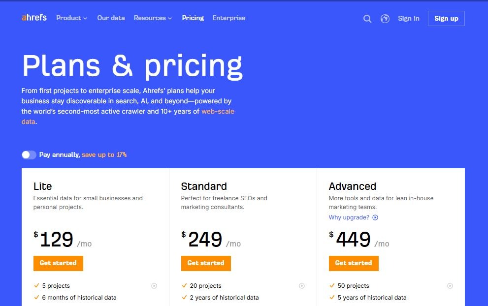 Image of showing AHrefs pricing as keyword research tool for SaaS