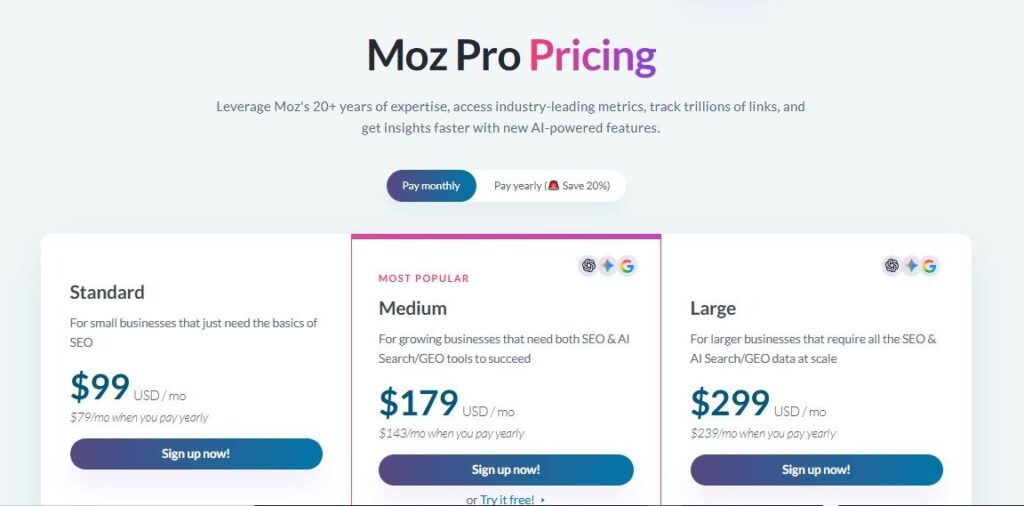 Image showing the pricing of MOZ explorer as as a keywrord research tools for SaaS